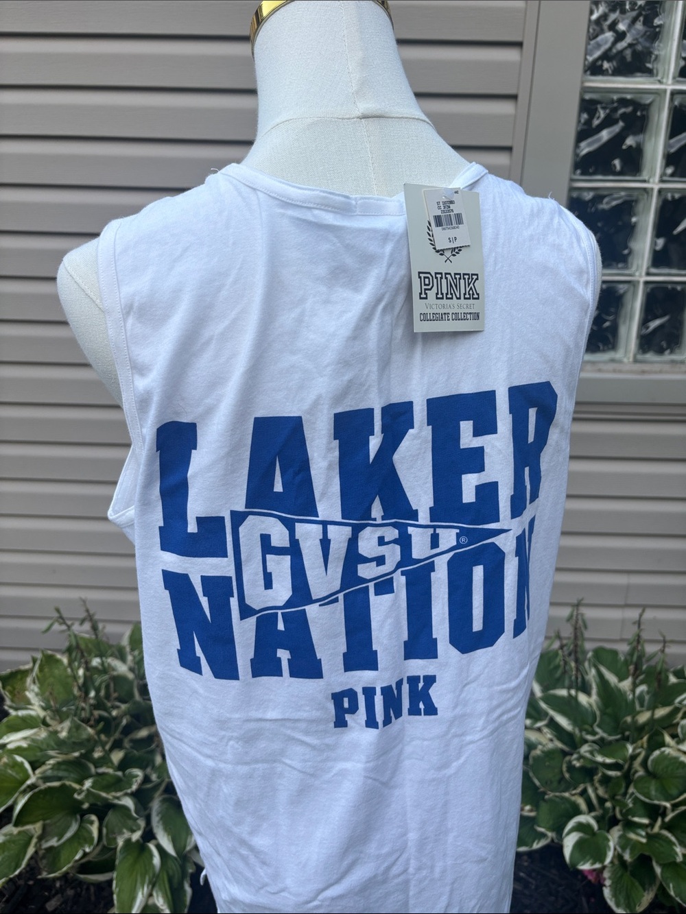 PINK Victoria's Secret White Muscle Tee with Blue 'Laker Nation' Graphic